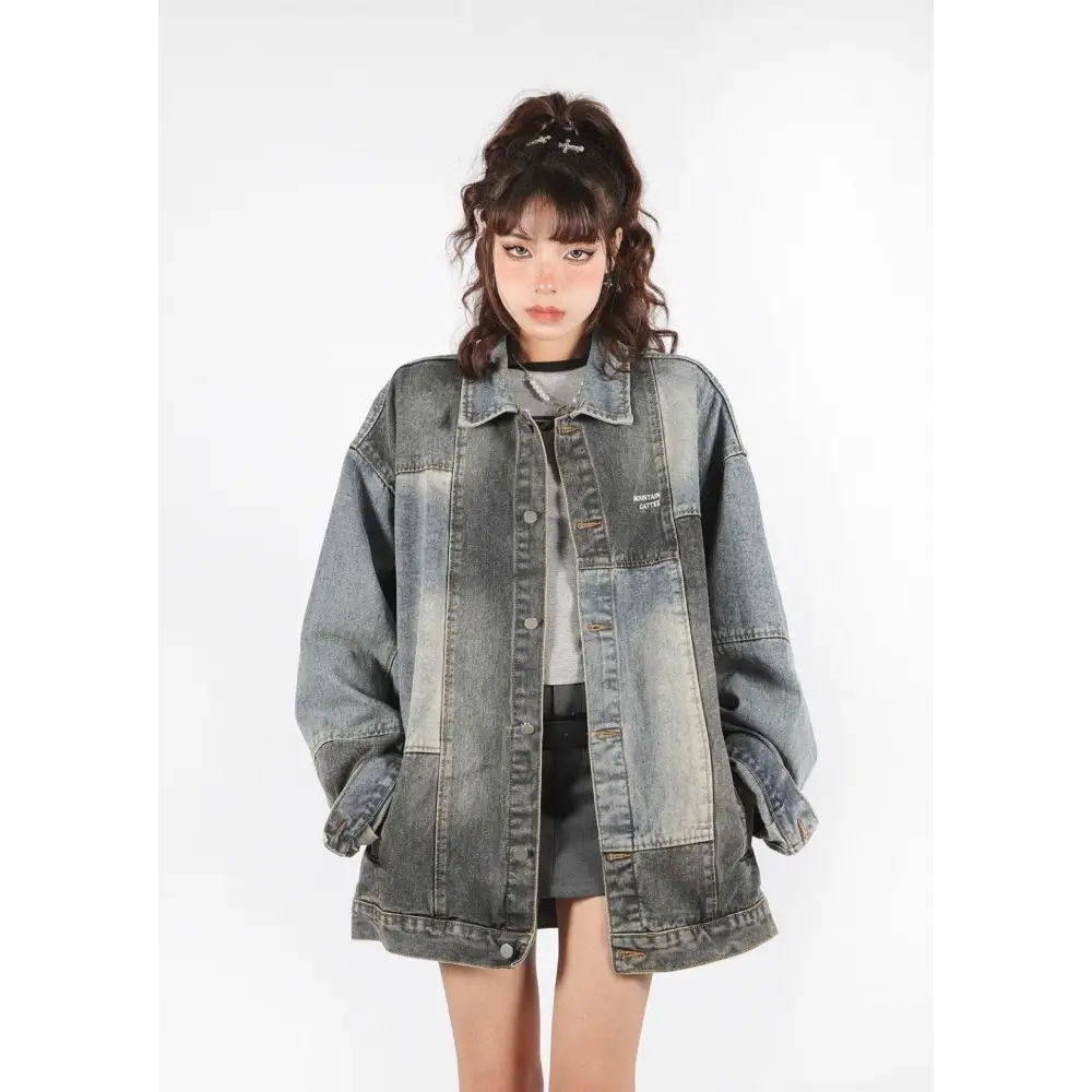 Patchwork oversized denim jacket - blue / m