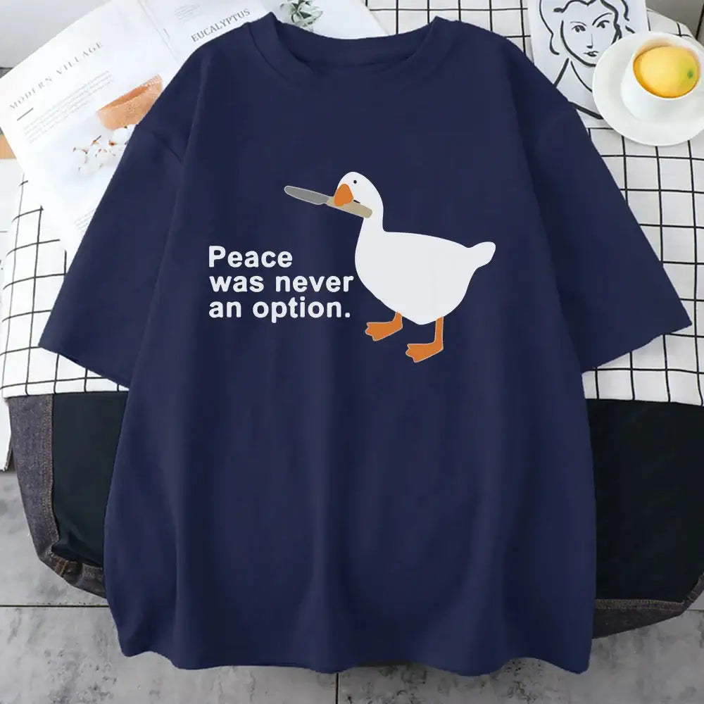 Humorous goose graphic tee in pastel for a y2k casual look - navy / s