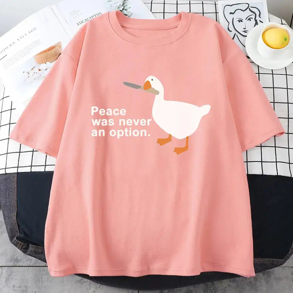 Humorous goose graphic tee in pastel for a y2k casual look - pink / s