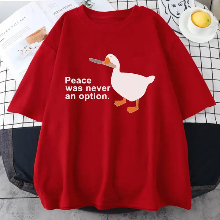 Humorous goose graphic tee in pastel for a y2k casual look - red / s