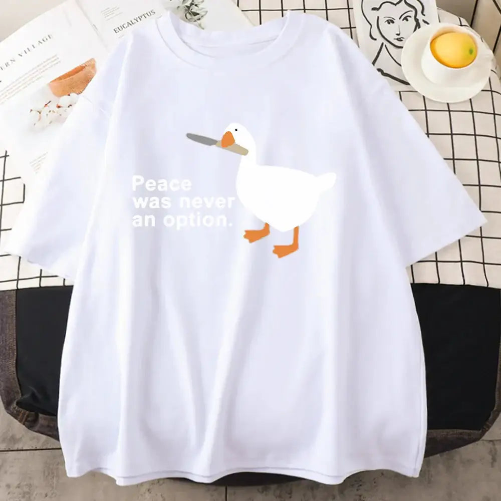 Humorous goose graphic tee in pastel for a y2k casual look - white / s