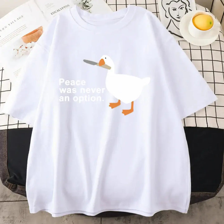 Humorous goose graphic tee in pastel for a y2k casual look - white / s