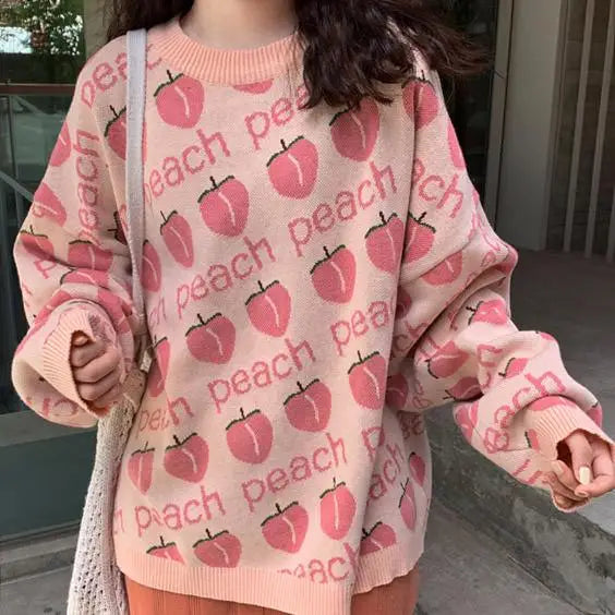 Peach knit sweater - free size / pink - sweaters