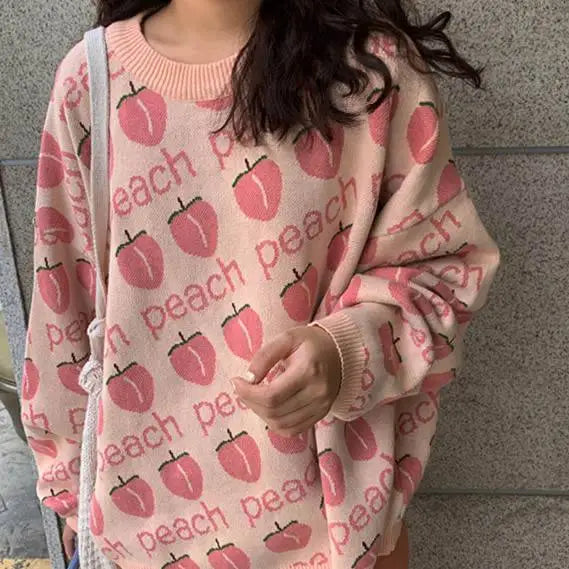 Peach knit sweater - free size / pink - sweaters