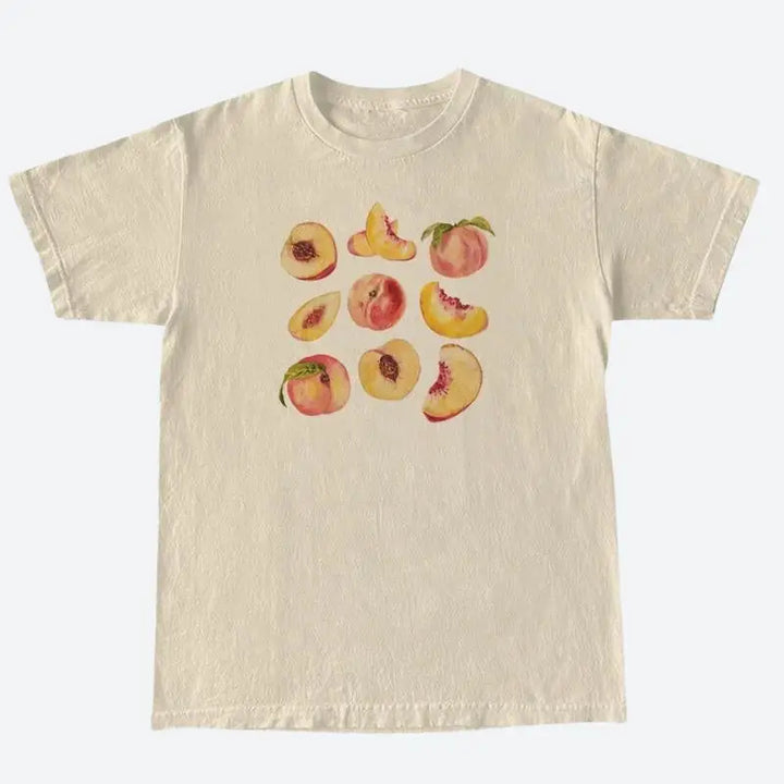 Peach graphic tee for a playful y2k summer look - khaki / s