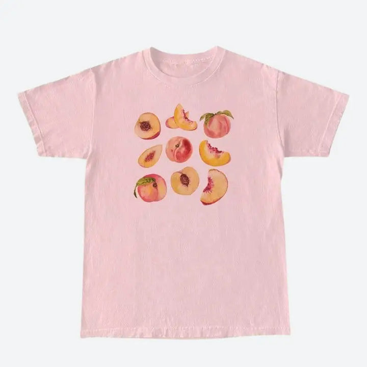 Peach graphic tee for a playful y2k summer look - pink / s