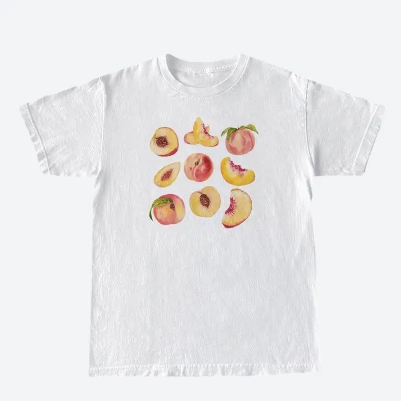 Peach graphic tee for a playful y2k summer look - white / s