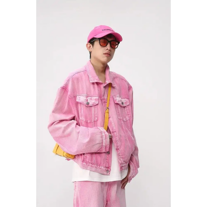 Pink denim jacket & pants two piece set - sets