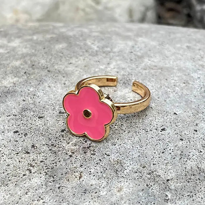 Pink flower anxiety ring with spinning design for relaxation - ring