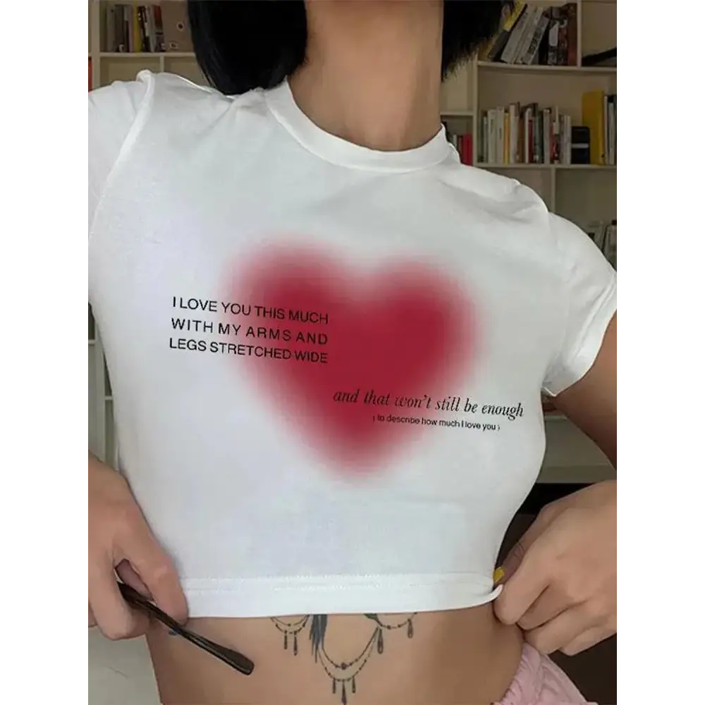 Y2k inspired tee with pink heart and love message