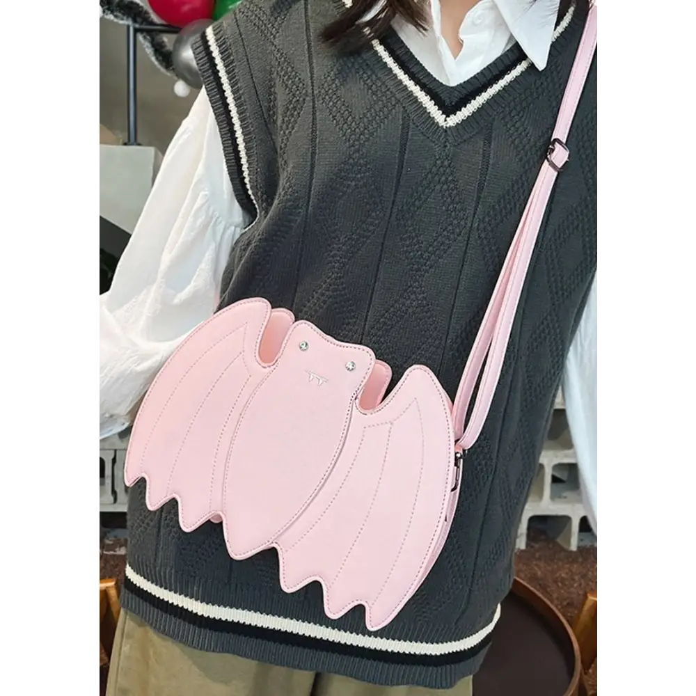 Pink pastel goth bat crossbody bag in soft pu leather - accessories