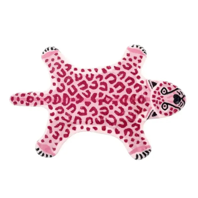 Pink preppy leopard rug for a chic aesthetic bedroom - rugs