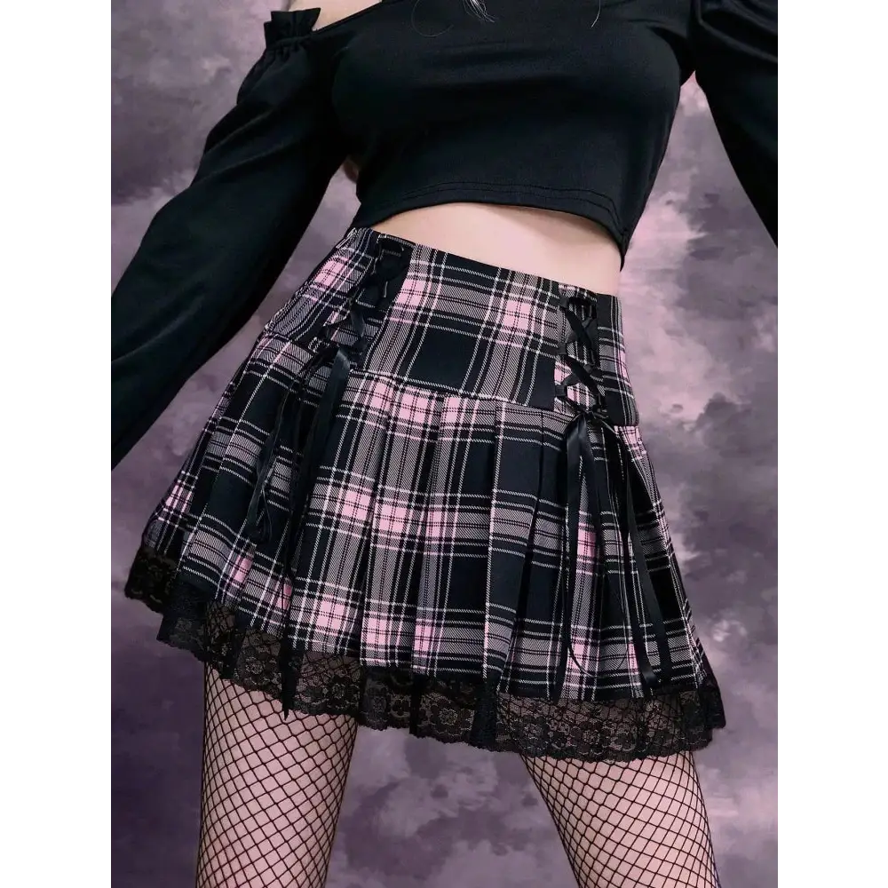 Plaid high waist pink mini skirt