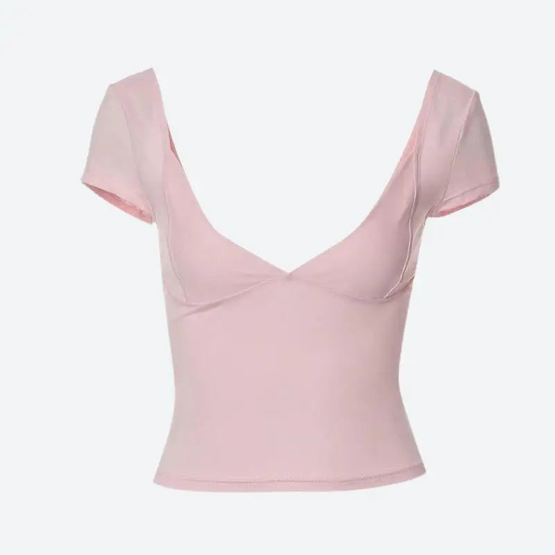 Chic deep v-neck top for casual or elevated y2k looks - pink / s