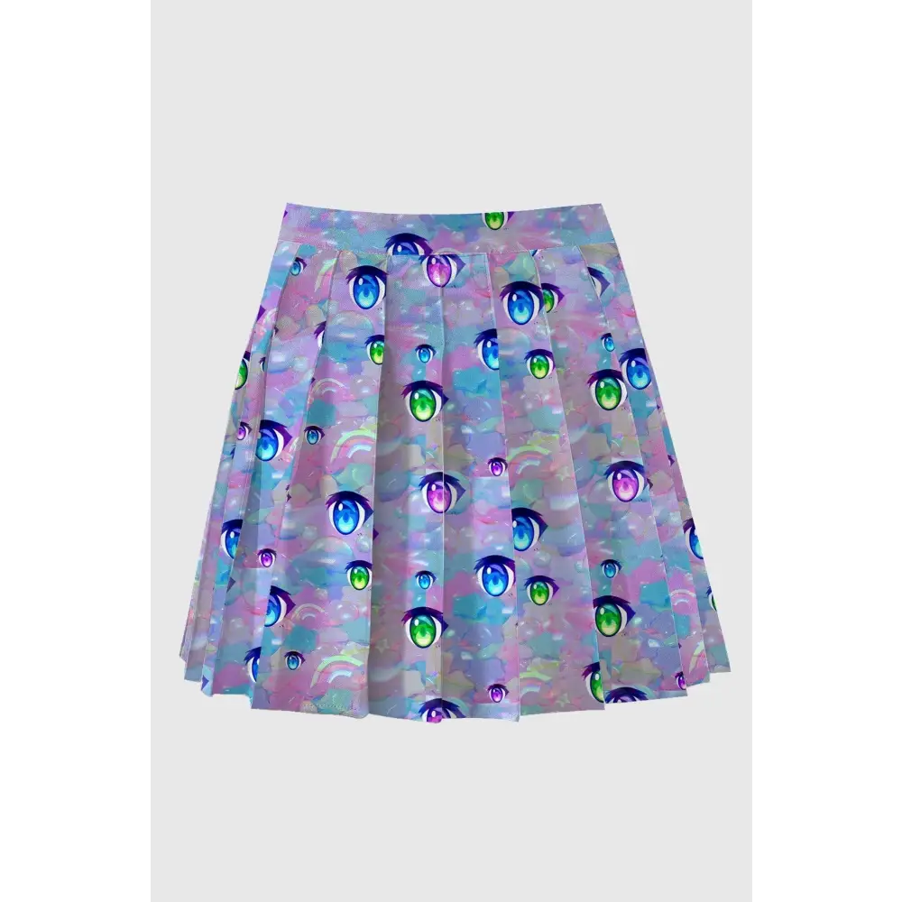 Anime eye pattern pleated skirt for unique wardrobe style - xl - skirt