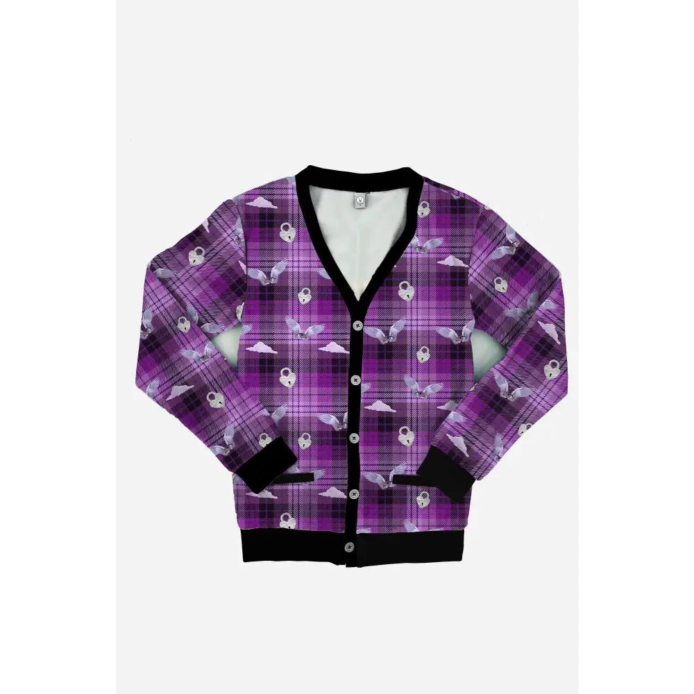 Plus purple plaid weirdcore cardigan - 1x - sweater