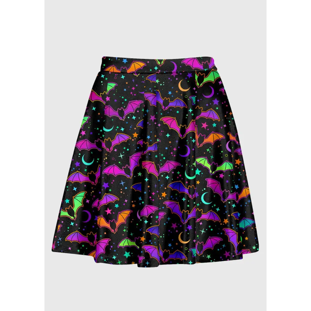 Plus size bat moon goth skater skirt in colorful pattern - 1x