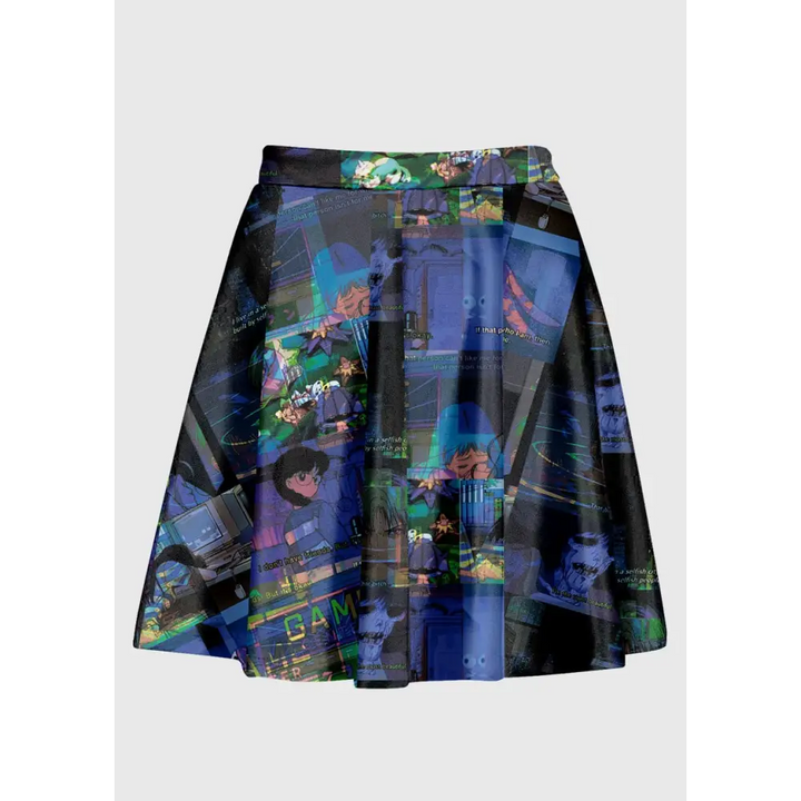 Late night aesthetic anime skirt with glitchcore graphics - 1x