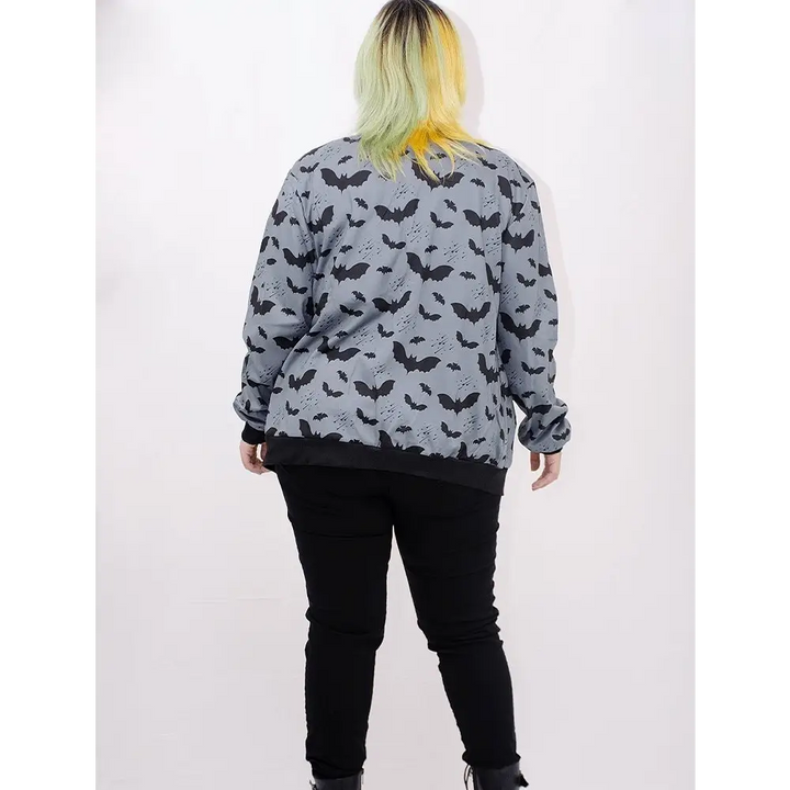 Plus size grey bat pattern cardigan sweater - plus size cardigan