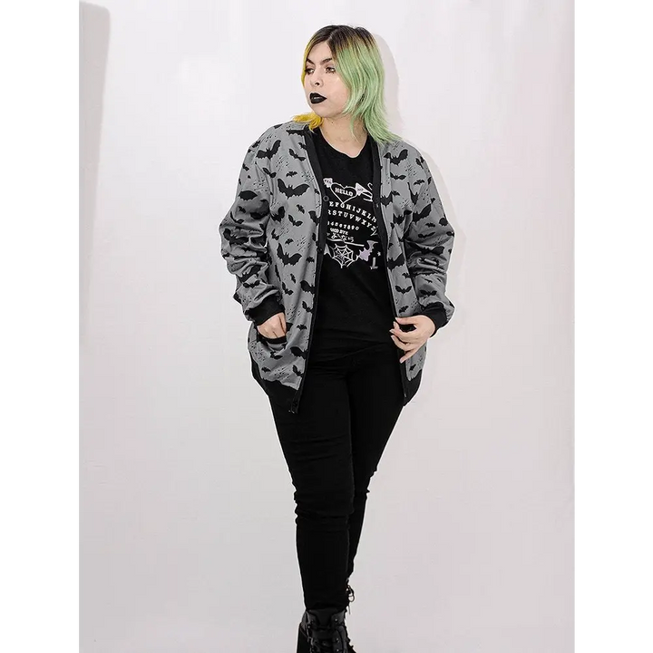 Plus size grey bat pattern cardigan sweater - plus size cardigan