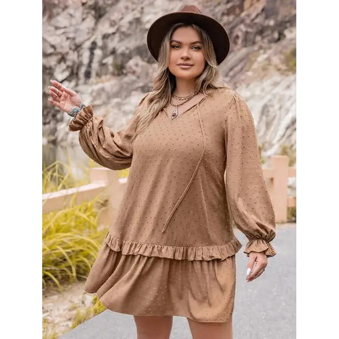 Plus size hippie dot flounce sleeve mini dress