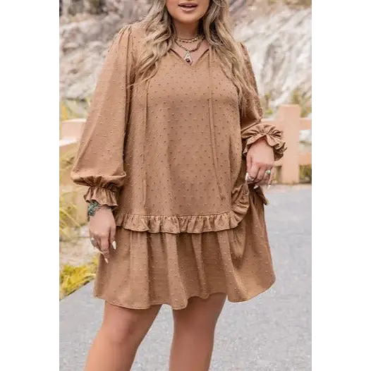 Plus size hippie dot flounce sleeve mini dress