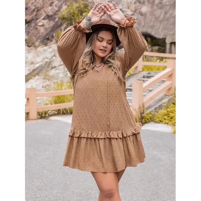 Plus size hippie dot flounce sleeve mini dress