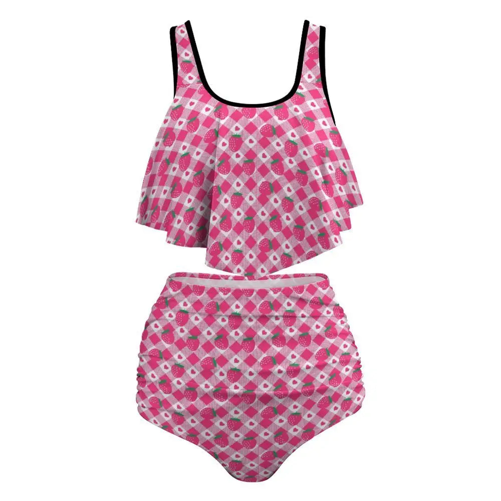 Plus size kawaii strawberry two-piece swimsuit