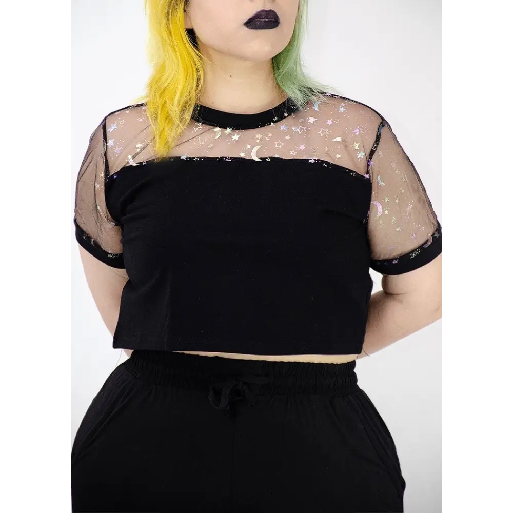 Plus size mystic nightfall crop top - 1x / black - plus size tops