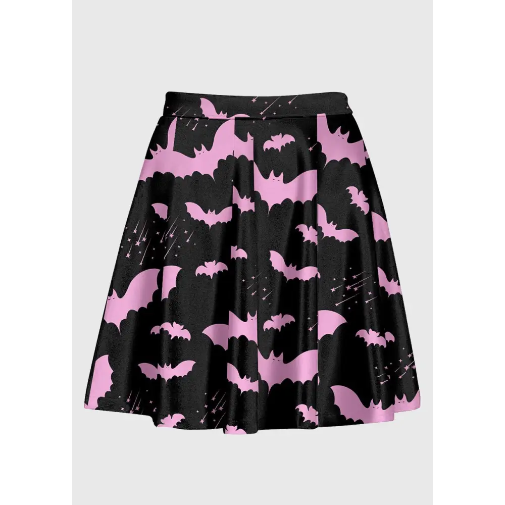 Plus size pink and black bat kawaii goth high waist skirt - 1x - skirts