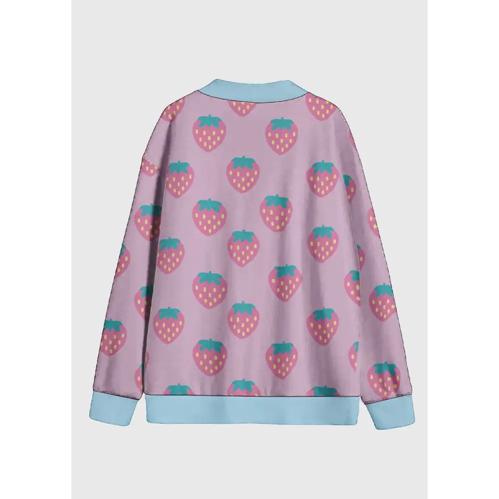 Plus size pink strawberry kawaii fleece cardigan