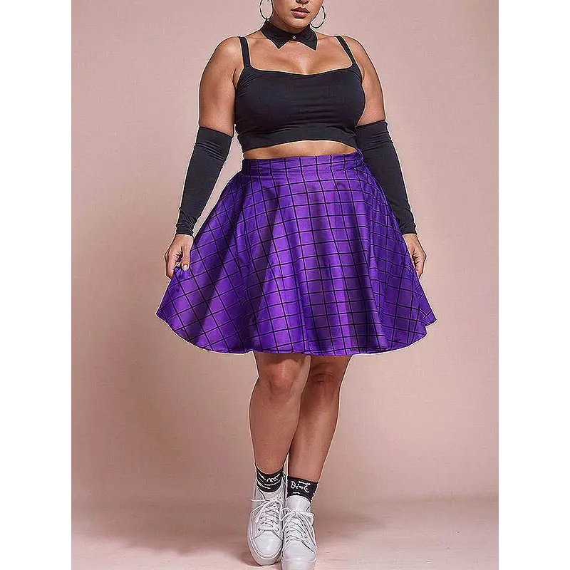 Plus size purple gird skater skirt - skirts