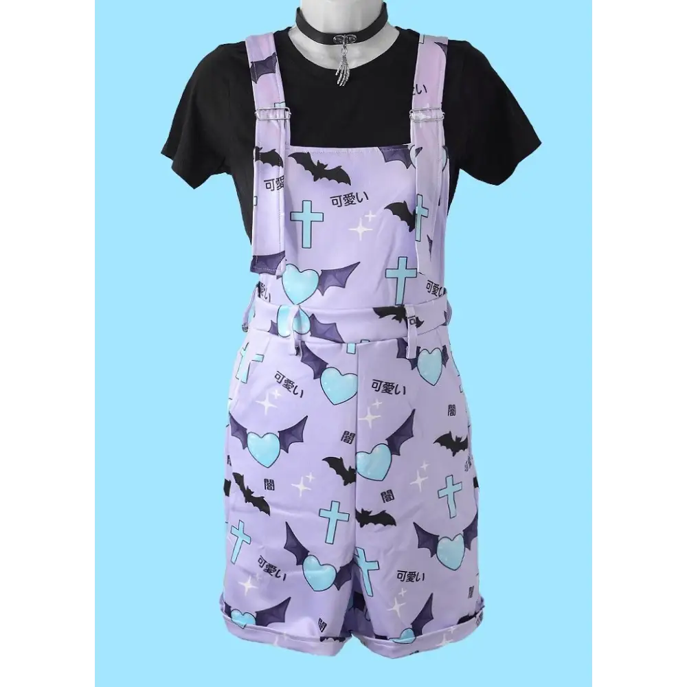 Plus size queen darkness overall shorts - 1x / lilac - plus size overalls