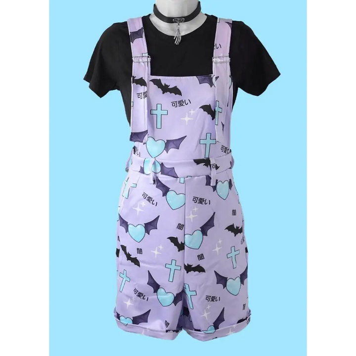 Plus size queen darkness overall shorts - 1x / lilac - plus size overalls