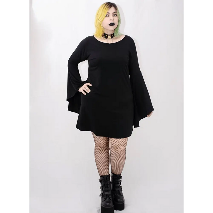 Plus size sabrina bell gothic dress - 1x / black - plus size