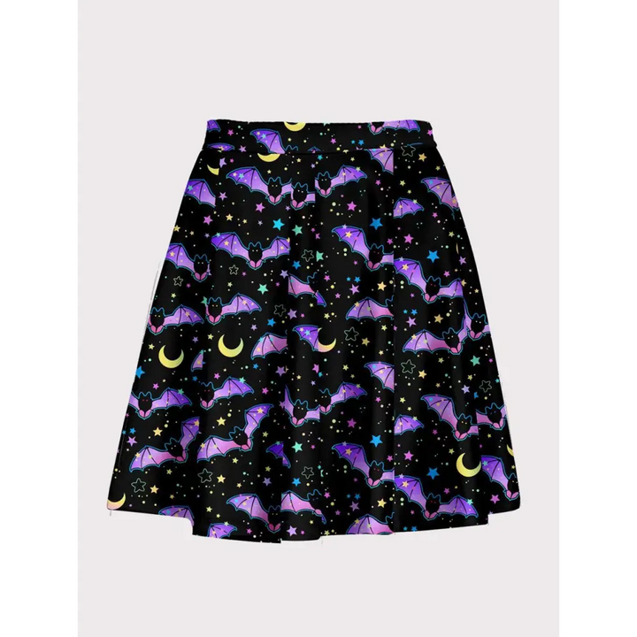 Plus size spooky cute bat flare skirt - 1x / black - plus size skirt