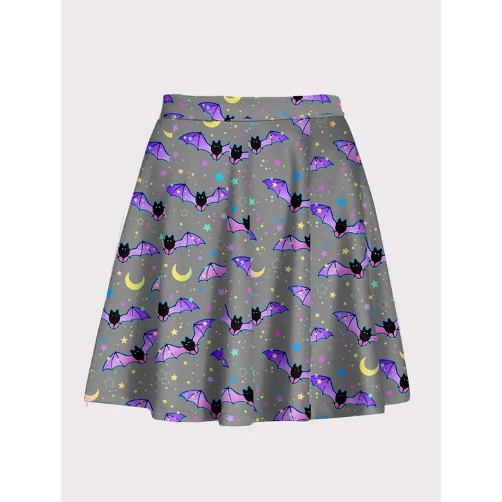 Plus size spooky cute bat flare skirt - 1x / grey - plus size skirt