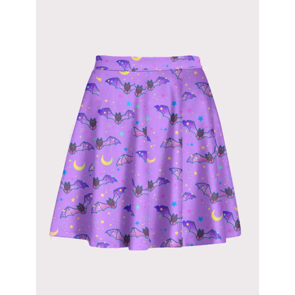 Plus size spooky cute bat flare skirt - 1x / purple - plus size skirt