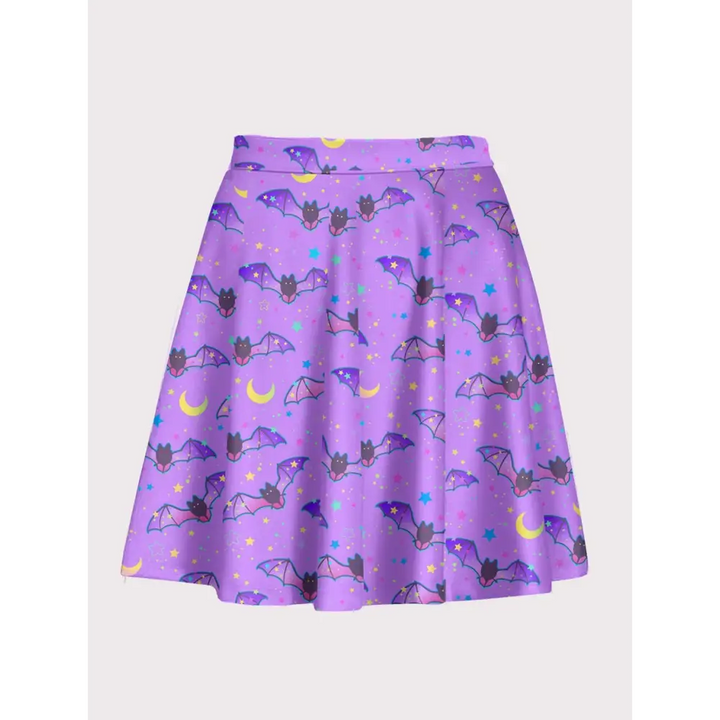 Plus size spooky cute bat flare skirt - 1x / purple - plus size skirt