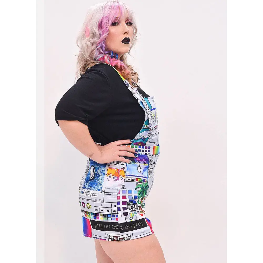 Plus size vaporwave computer glitch overalls - women overalls