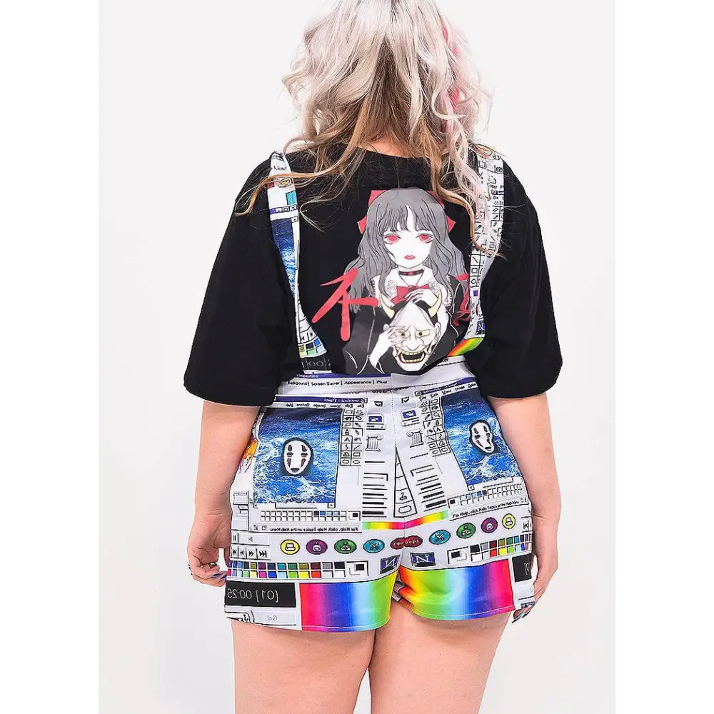 Plus size vaporwave computer glitch overalls - women overalls