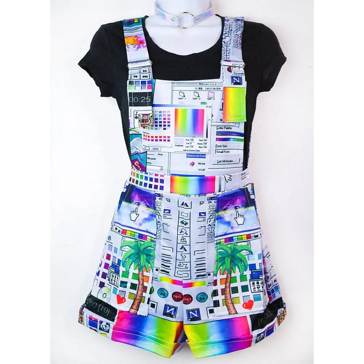 Plus size vaporwave computer glitch overalls - xl - women overalls