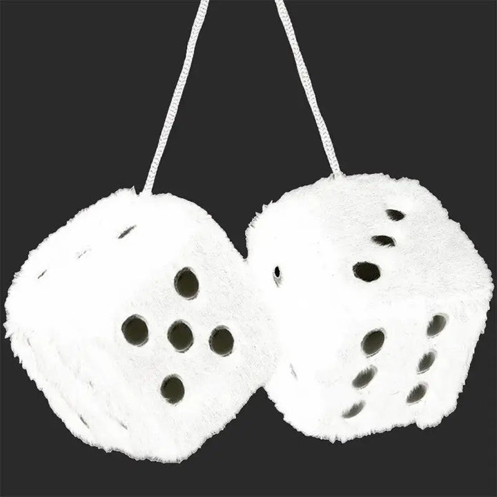 Aesthetic plush dice hanging decor for fun room accents - white