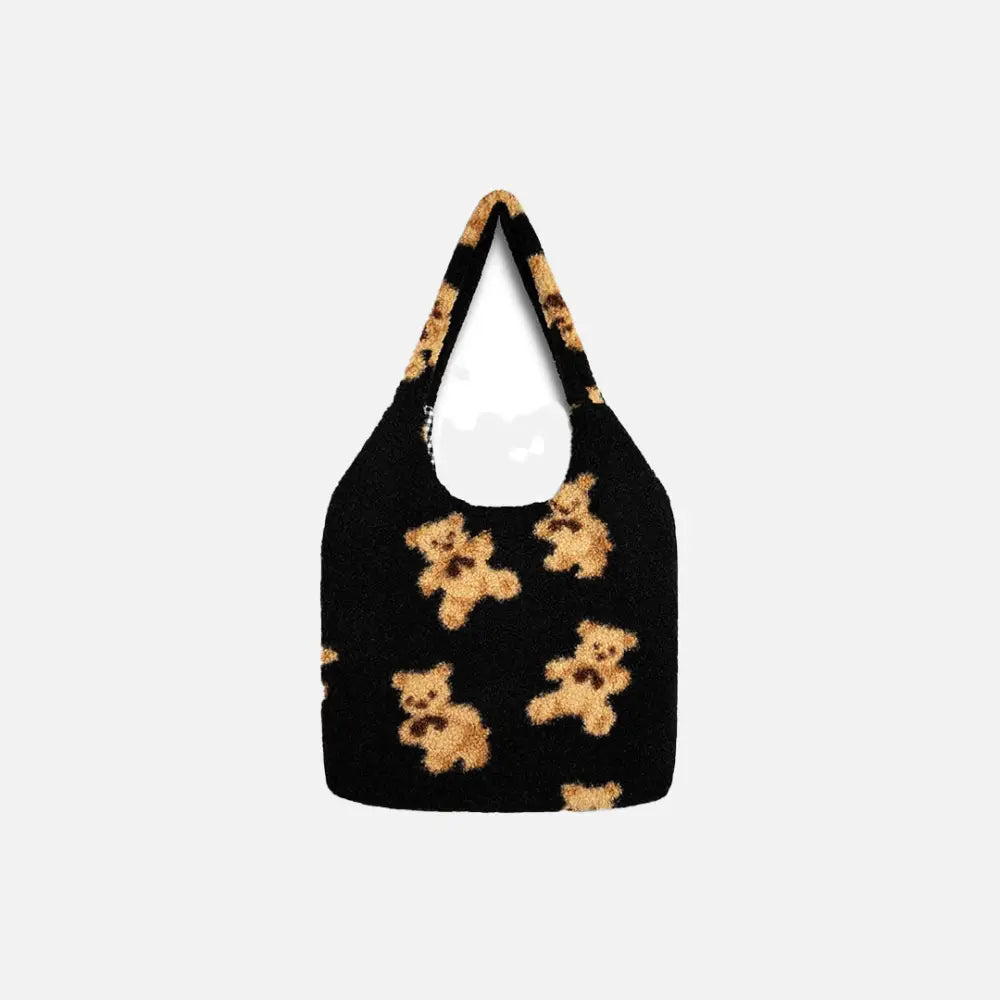 Plush teddy bear tote bag y2k - black s
