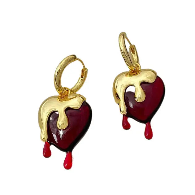 Poison drop heart earrings - standart / gold - earrings