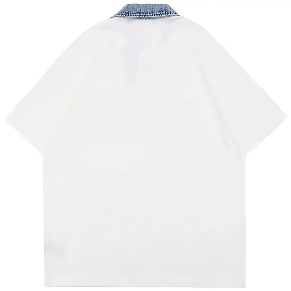 Polo shirt with denim collar - oversized men’s y2k streetwear