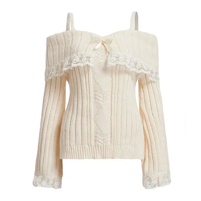 Portrait mode lace sweater - s / beige - sweaters