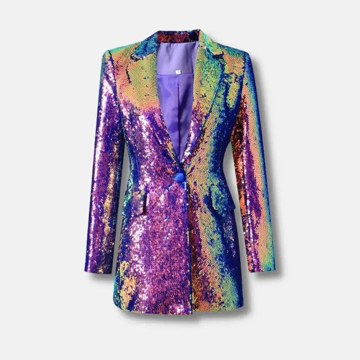 Premium sequin long blazer - purple / s