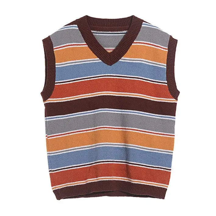 Prep school striped knit vest - m / multi