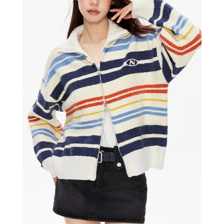 Prep school striped zip up long sleeve - cardigan